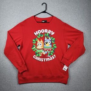 Bluey Christmas Sweatshirt Hooray Christmas Mens Size XL Red Bingo Cartoon Shirt